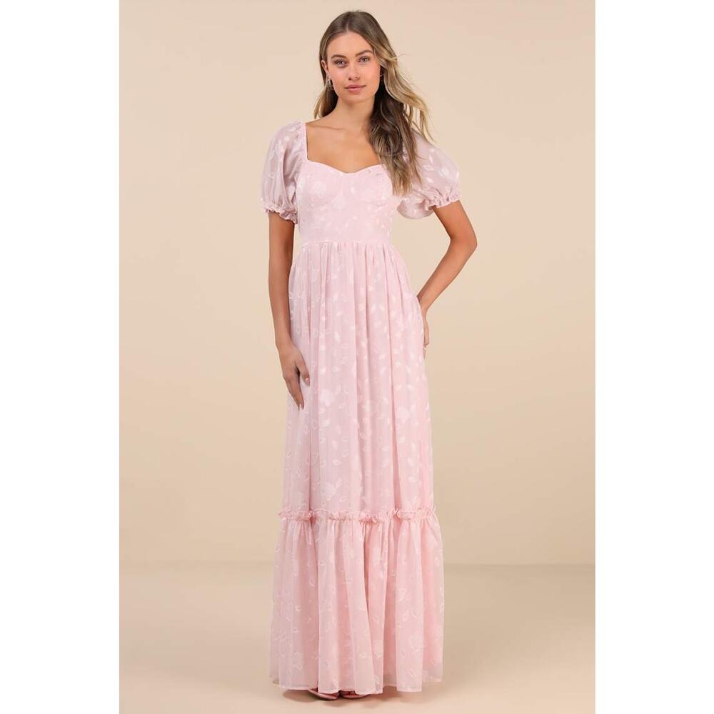 NWT Lulus Phenomenal Sweetness Pink Floral Burnout Bustier Maxi Dress Gala Sz XL